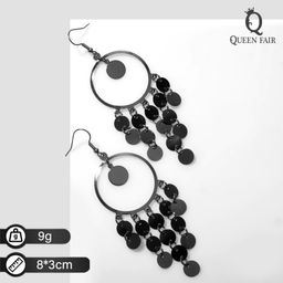 Серьги висячие Круги на кольцах, цвет серый металл, 8см