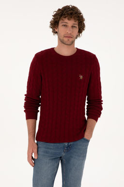 Erkek Slim Fit Bisiklet Yaka Desenli Bordo Kazak - U.s. polo assn фото 3