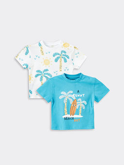 Bisiklet Yaka Bask?l? Erkek Bebek Ti??rt 2li