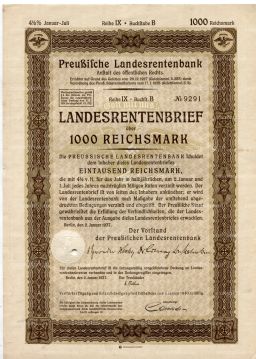 Облигация 4,5% 1000 рейхсмарок 1937 года Германия