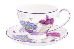 Чайная пара Elan Gallery Лаванда на ножке 300 мл New Bone China  фото 3