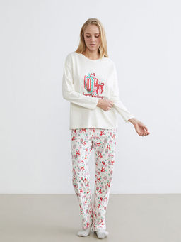 Bisiklet Yaka Bask?l? Kad?n Pijama Tak?m?