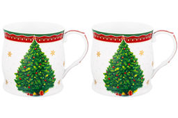 Набор 2 кружек 300 мл 11,5*8,5*8,5 см Новогодняя елка красный узор, NEW BONE CHINA - Elan gallery фото 7