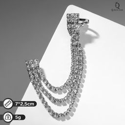 Серьга Кафф висячие нити, цвет белый в серебре - Queen fair фото 2