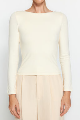 Tas Pamuklu Esnek Kay?k Yaka Fitted/Vucuda Oturan Esnek Orme Bluz TWOAW24BZ00166