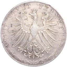 Монета 2 гульдена 1855 года Франкфурт 300 лет религиозному миру