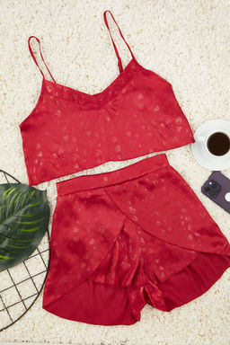 Trendyolmilla Pudra Saten Ip Ask?l? Sortlu Dokuma Pijama Tak?m? THMSS23PT00097 фото 20