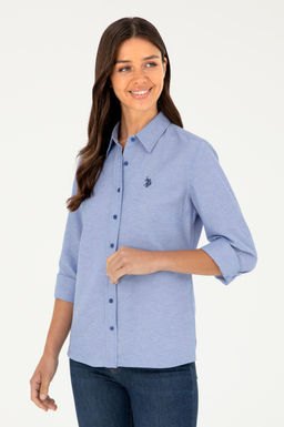 Рубашка женская U.S. Polo Assn Saks с длинным рукавом из хлопка с полиэстером  фото 8