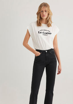 Bask?l? Beyaz Tisort - Mavi фото 3