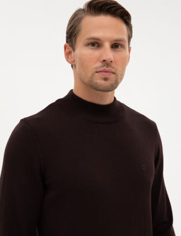 Koyu Kahverengi Slim Fit Yar_m Bal_k__ Yaka Basic Triko Kazak - Pierre cardin фото 2