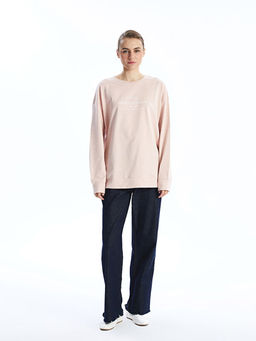 Bisiklet Yaka Bask?l? Oversize Kad?n Sweatshirt