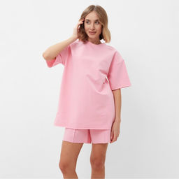 Костюм женский (футболка, шорты) MINAKU: Casual Collection, светло-розовый, размер 46