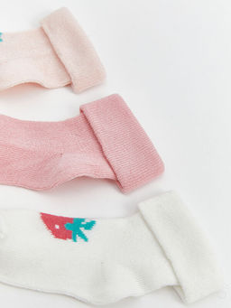 Bisiklet Yaka Bask?l? K?z Bebek Soket ?orap 3l?