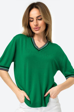 Женская футболка из вязаного трикотажа с V-образным вырезом Happy Fox  фото 18