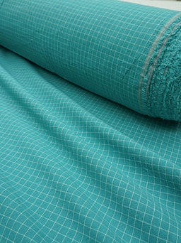 Вареный (стираный) хлопок Белая клетка (0.8*0.8см) на т.мятно-бирюзовом, ш.2.5м, хл-100% - Купава фото 2