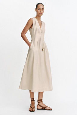 VESTIDO MIDI JARETAS CON LINO / Beige claro - Zara фото 3