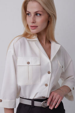 11208 Рубашка белая в стиле сафари