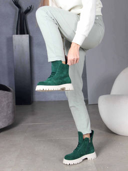 Ботинки 228.V.1541be. Зеленый замша/Шерсть