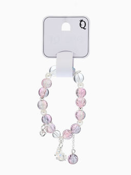 Браслет с подвесками «Сахарный» лошадка, шар №10/8, d=6 см, фиолетово-розовый в серебре