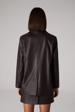 Блейзер на пуговицах из искусственной кожи с воротником и воротником Sorbe x DeFacto  фото 7