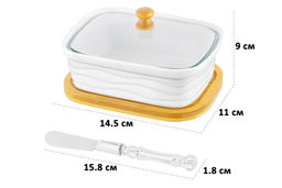 Паштетница 14,5*11*9 см 330 мл "Айсберг волны" со стекл. крышкой на дер. подставке + нож!!!