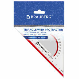 Треугольник пластиковый, угол 45, 13 см, BRAUBERG "Crystal", Цена за 4шт.