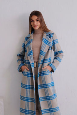 8395 Удлинённое пальто Hilton серо-голубое в клетку - Martichelli фото 4