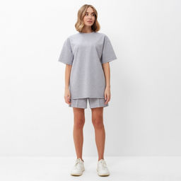 Костюм спортивный женский: футболка, шорты, MINAKU: Casual Collection, светло-серый, размер 46