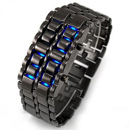 LED часы-браслет Самурай. Черный браслет, синие диоды. 903362