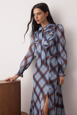 Cok Renkli Ekoseli Astarl? Baglama Detayl? Dokuma Elbise TWOAW26EL00306