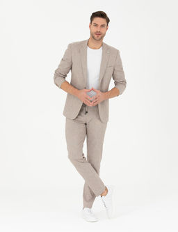 A__k Kahverengi Ex. Slim Fit Keten Kar___ml_ Kuma_ Pantolon