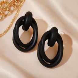 Серьги металл Боттега два овала, цвет чёрный