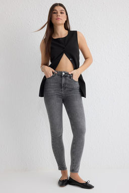 Gri Yuksek Bel Skinny Jeans TWOSS25JE00113