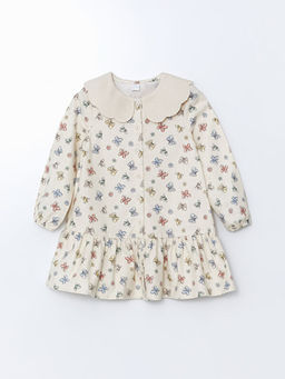 Bebe Yaka Kurdele Desenli K?z ?ocuk Elbise