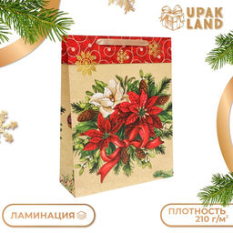 Пакет подарочный ламинированный новогодний Цветы, 31?40?11.5 см
