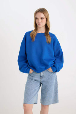 Женская крутая толстая базовая однотонная толстая толстая рубашка оверсайз с широким кроем и круглым вырезом