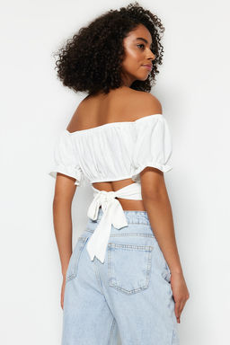 Trendyolmilla Siyah Baglama Detayl? Carmen Yaka Dokuma Bluz TWOSS21BZ0797  фото 6