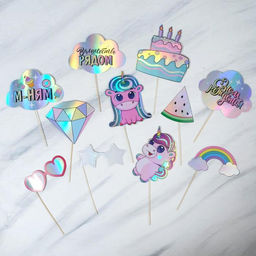 Набор детской фотобутафории, голография Волшебный день рождения, 12 шт.