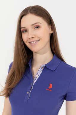 Женская синяя футболка с воротником поло Basic