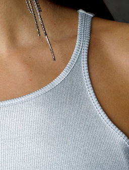 Топ с закрытым декольте из хлопка с эластаном в рубчик с матовым покрытием металлик - Vilatte фото 3