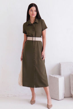 11676 Платье-рубашка удлинённое хаки - Martichelli фото 3