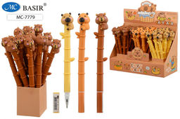 Цена за 2 шт. Ручка шар. "Капибара" (MC-7779) на масляной основе, синяя, 0,5мм, гибкий корпус в виде бамбука, наконечник с фигуркой