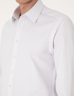 Gri Kareli Slim Fit Uzun Kollu G_mlek
