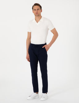 Lacivert Slim Fit Keten G_r_n_ml_ Kanvas Pantolon