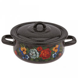 "Татьяна" Кастрюля эмалированная 1,45л, форма цилиндрическая, металлическая крышка (Россия)