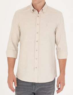Bej Slim Fit Uzun Kollu G_mlek