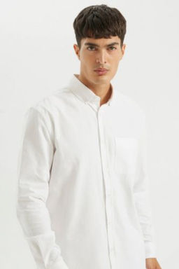 Regular Fit Oxford Cepli Uzun Kollu Basic Duz Beyaz Gomlek