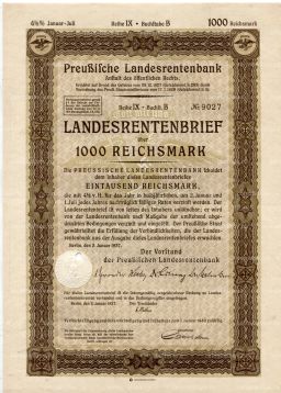 Облигация 4,5% 1000 рейхсмарок 1937 года Германия