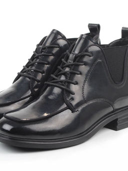 01-M43-22 BLACK Ботинки демисезонные женские (натуральная кожа, байка)