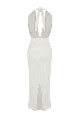 Plaj Giyim Ekru Dokuma S?rt Dekolteli Maxi Elbise TBESS24EL00096